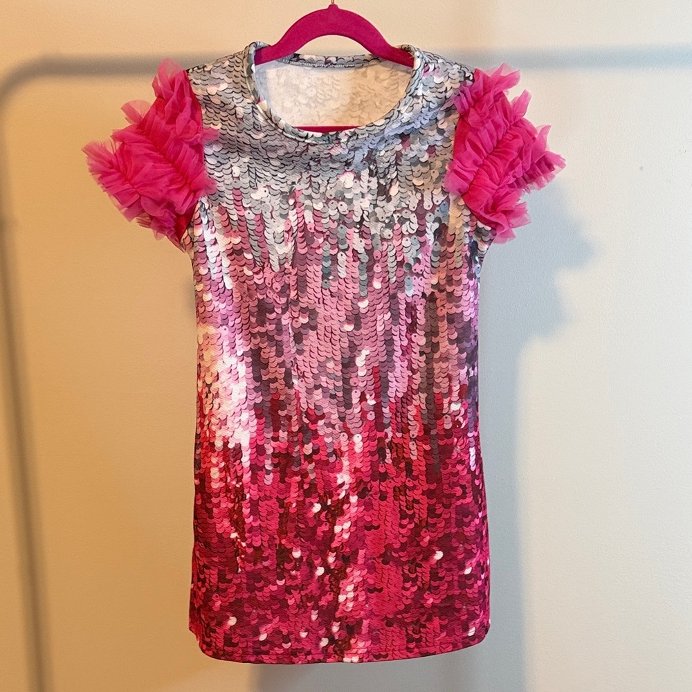 SHEIN Pink and Silver Sequin Kids Dress